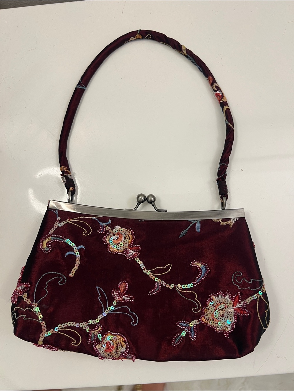 Embroidered and Beaded Burgundy purse